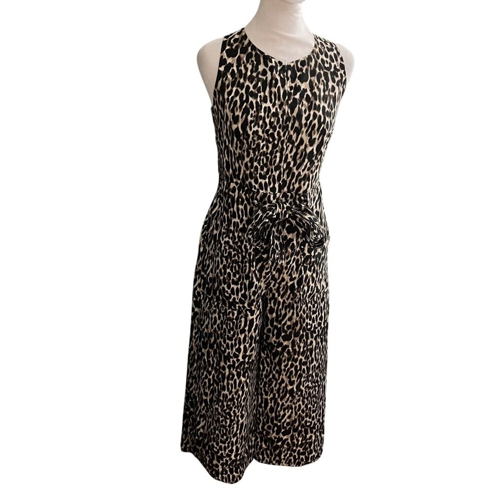Banana Republic Womens Leopard Print Sleeveless Jumpsuit With Belted Waist Size